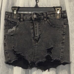 Girls SHEIN Black Distressed Jean Shorts